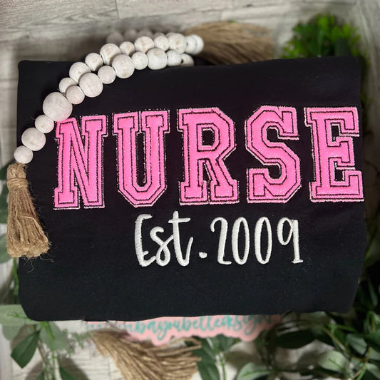 Custom Nurse Glitter Embroed Sweatshirt