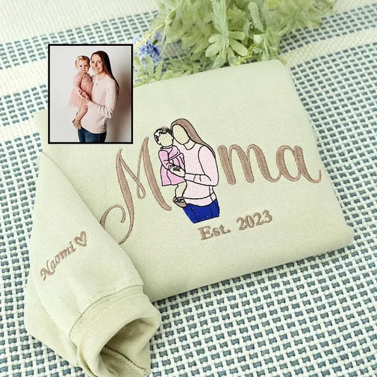 Custom Mum Portrait Sweatshirt | Embroidered Line Art
