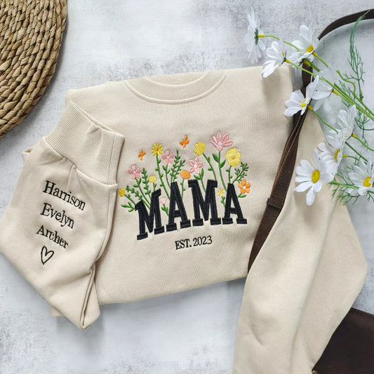 Custom Mama Sweatshirt | Floral Embroidery