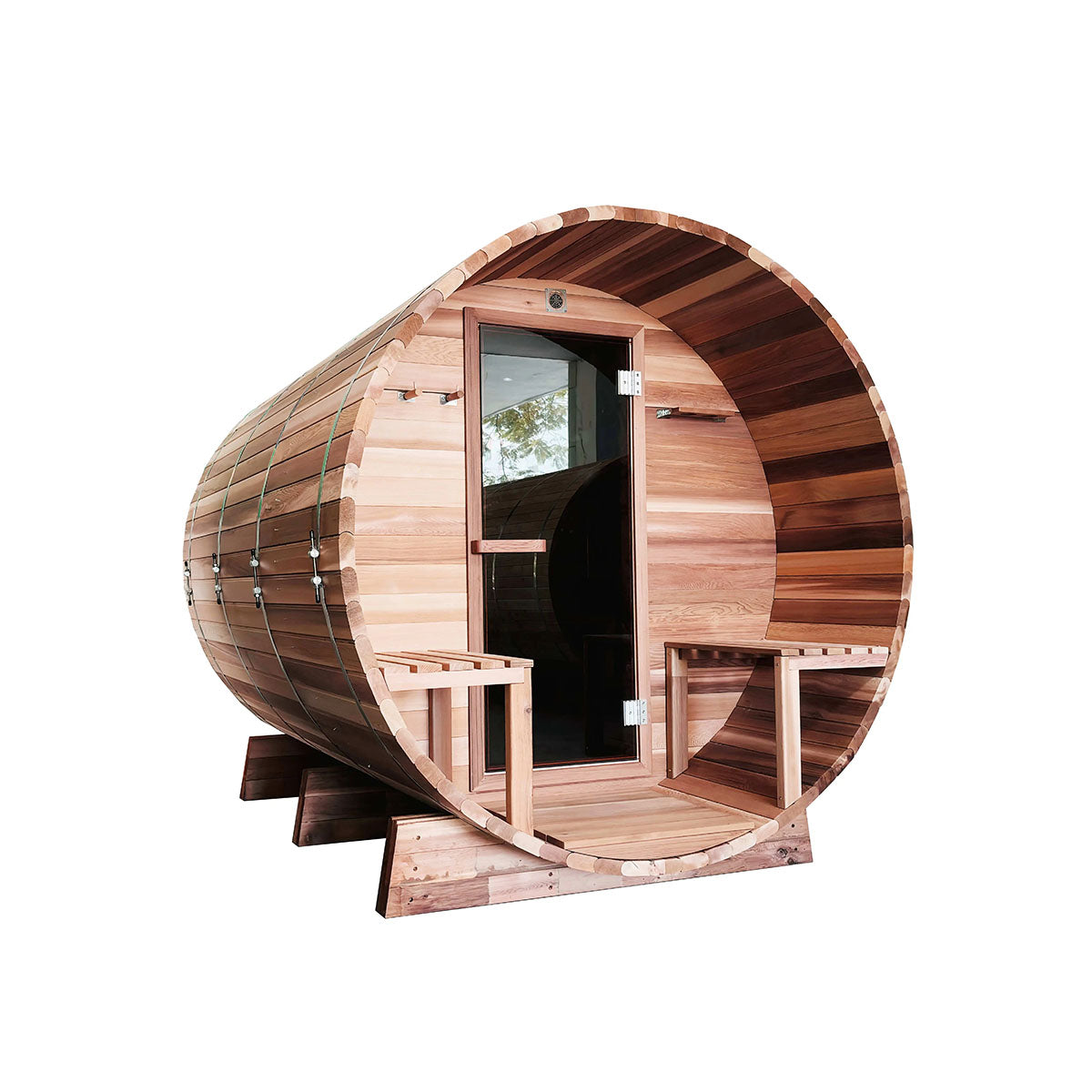 OasisLux 6 Person Large Size Outdoor Traditional Cedar Barrel Sauna 6kw Electric Stove Wood Barrel Sauna