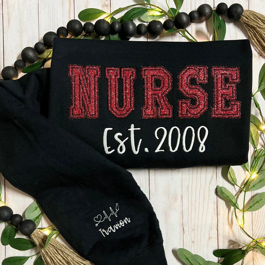 Custom Nurse Glitter Embroed Sweatshirt