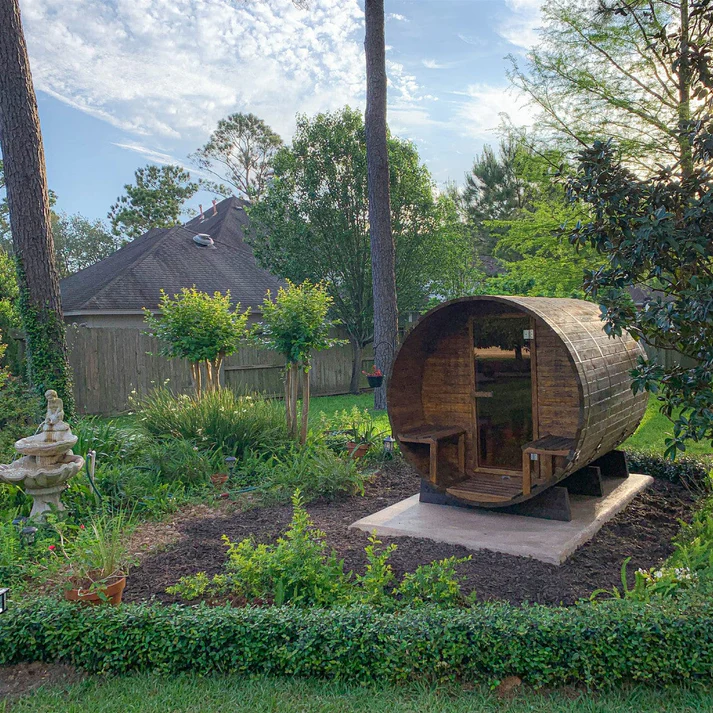 OasisLux 6 Person Large Size Outdoor Traditional Cedar Barrel Sauna 6kw Electric Stove Wood Barrel Sauna
