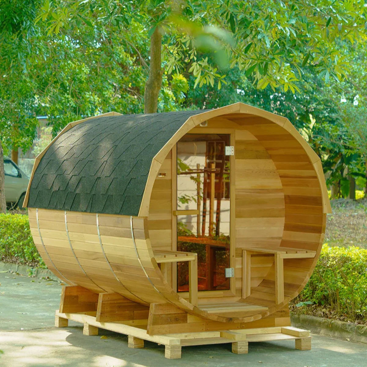 OasisLux  Cedar Barrel Panoramic Sauna: Best Choice for Outdoor Home Sauna