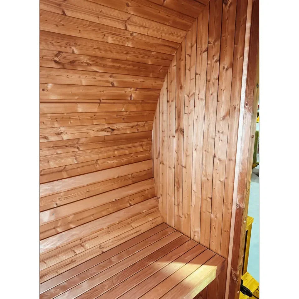 Oasislux stylish black barrel 4-person outdoor sauna with porch