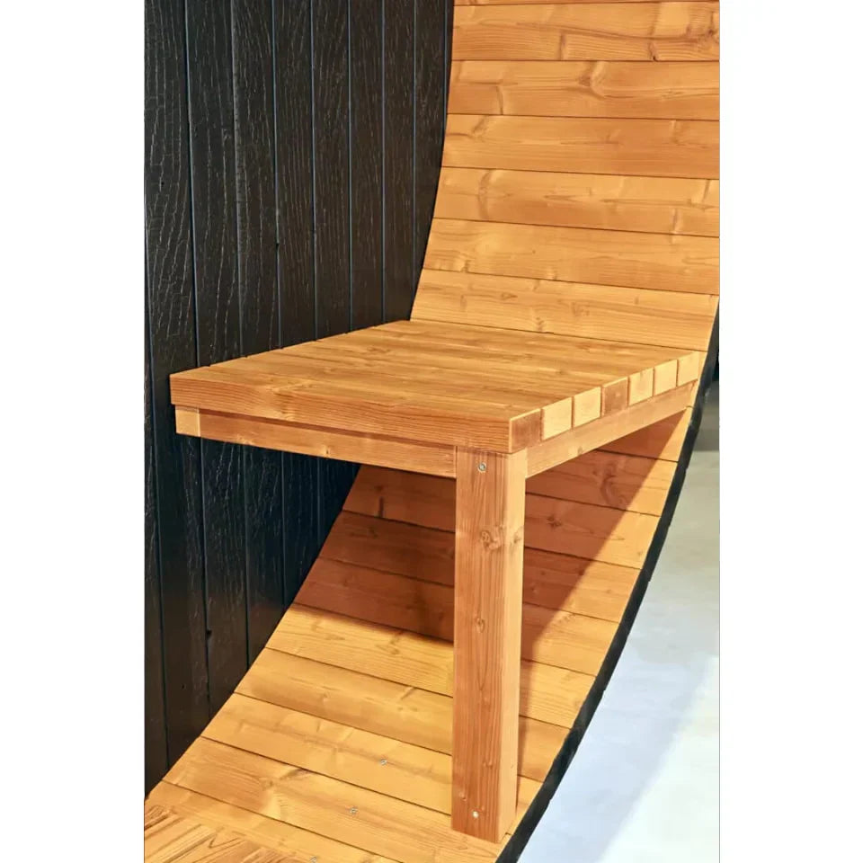 Oasislux stylish black barrel 4-person outdoor sauna with porch
