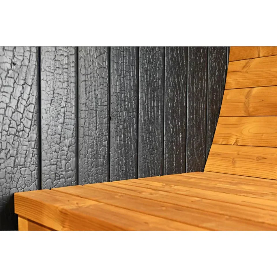 Oasislux stylish black barrel 4-person outdoor sauna with porch