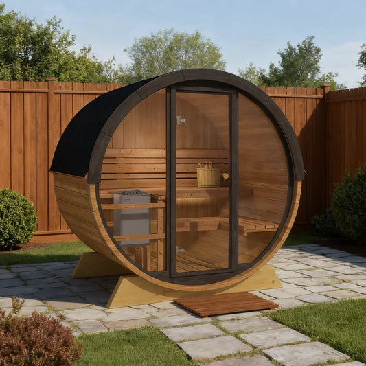 OasisLux 5.5 Ft Scenic View Barrel Sauna - 2- 4 People (Extra Wide)