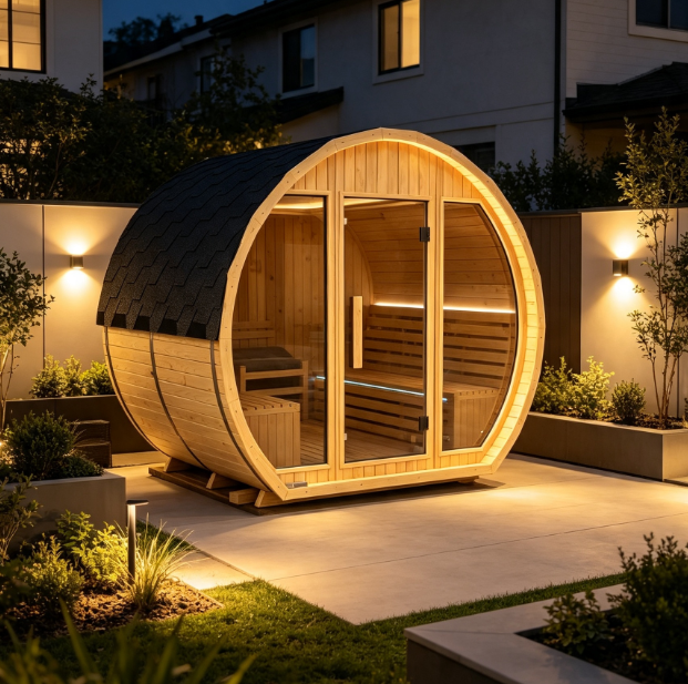 Embroed Nordic Luxe Outdoor Barrel Sauna – Modern Cedar Sauna Retreat for Backyard Wellness & Relaxation