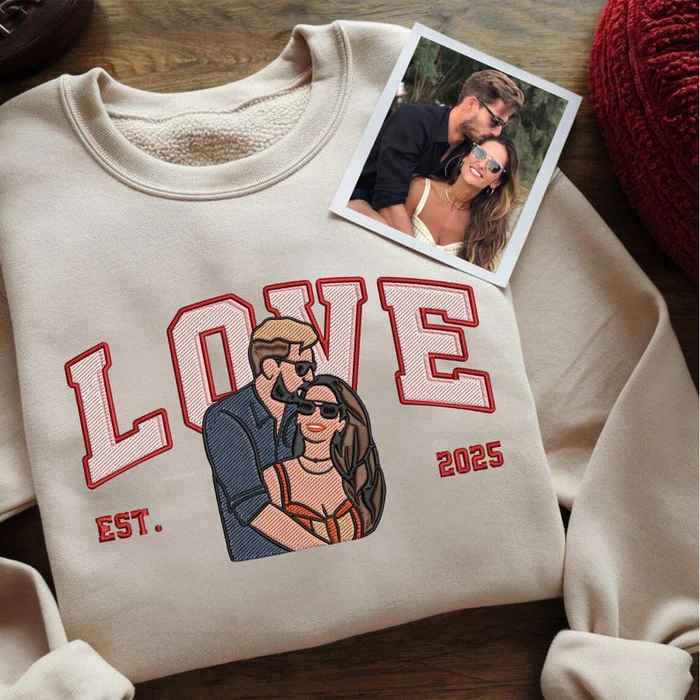 Custom Embroidered LOVE Couple  Hoodie