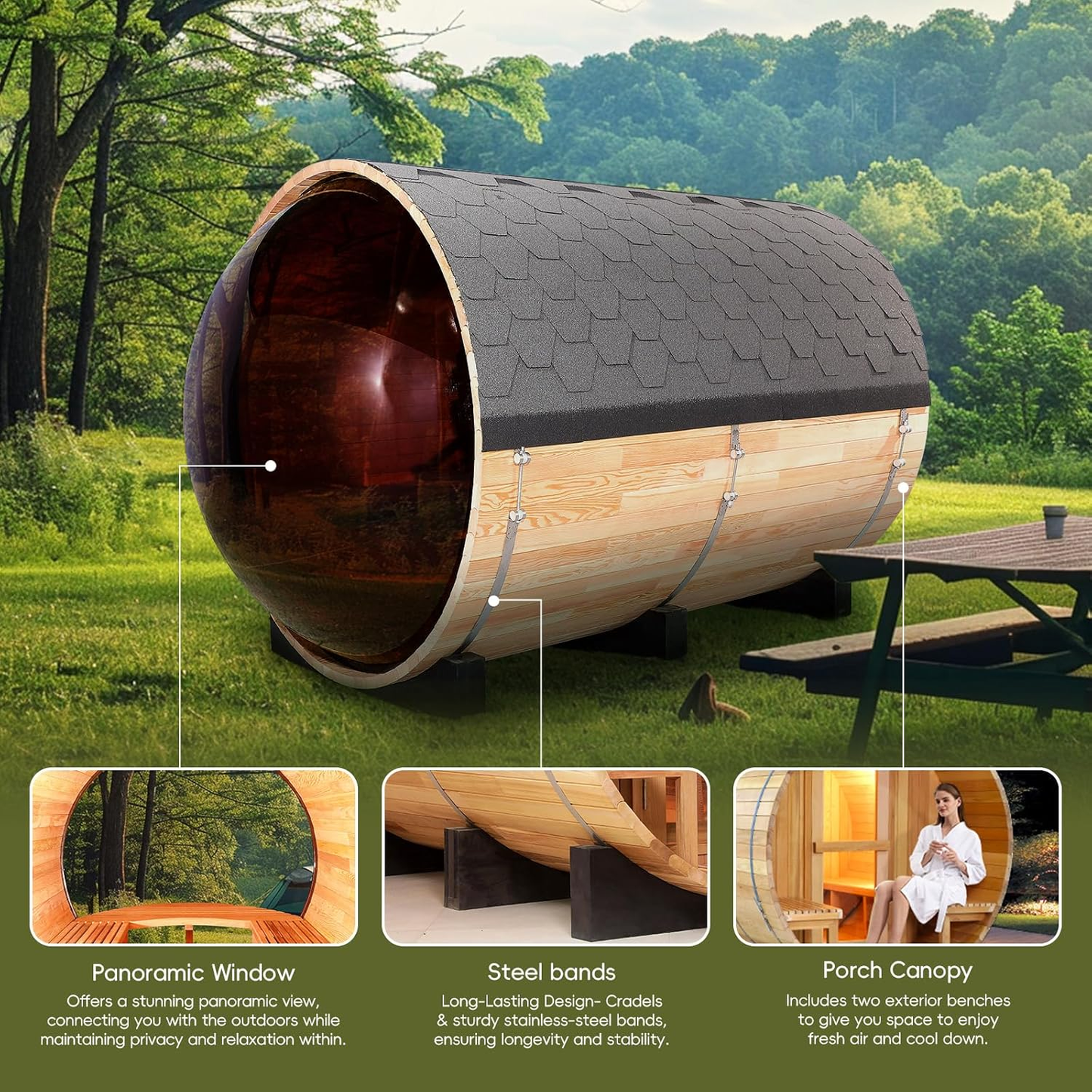 OasisLux  Cedar Barrel Panoramic Sauna: Best Choice for Outdoor Home Sauna