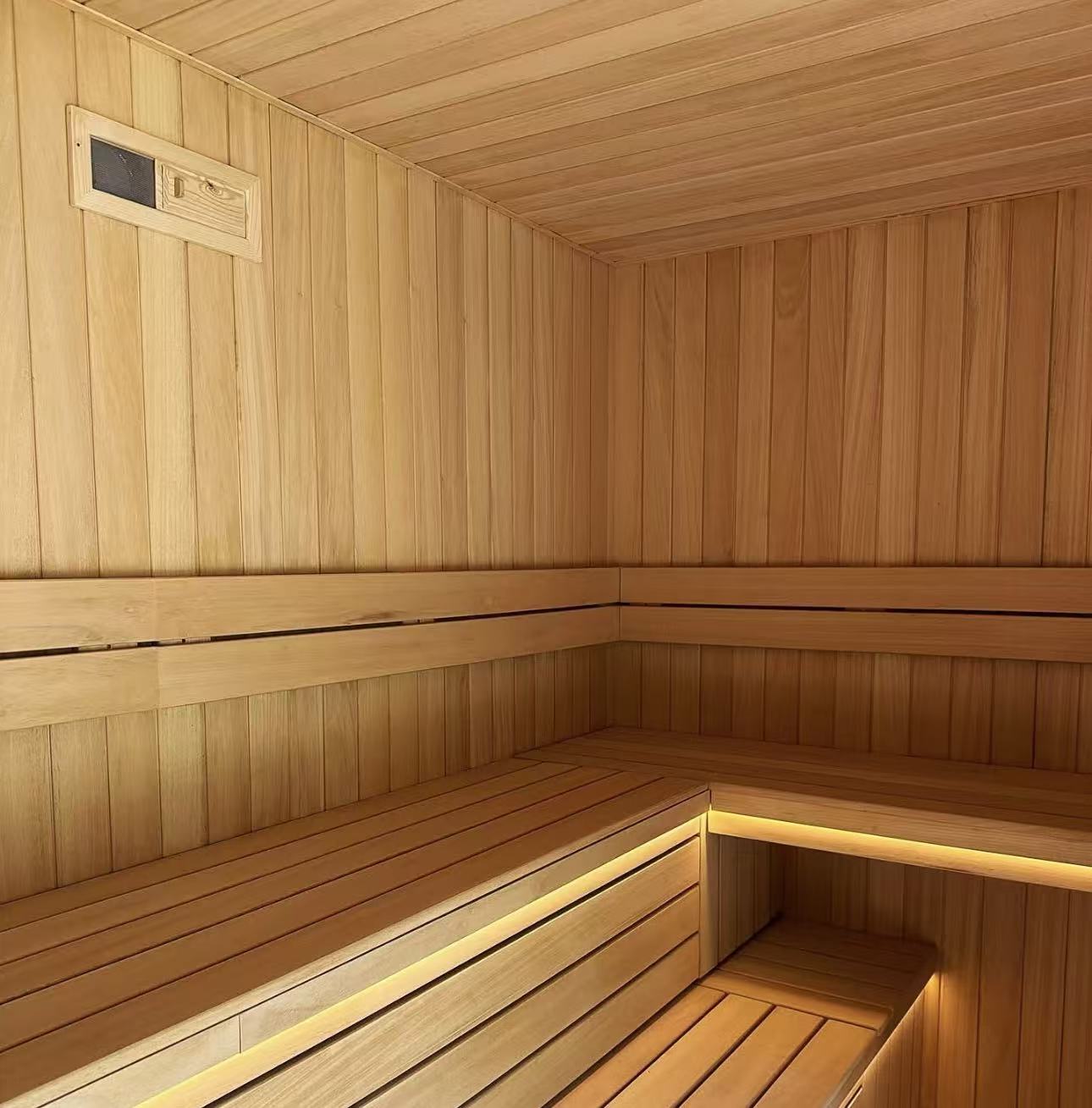 Premium Cedar Wood Outdoor Sauna | Geometric Stone-Finish Facade | All-Season Garden Terrace Sauna