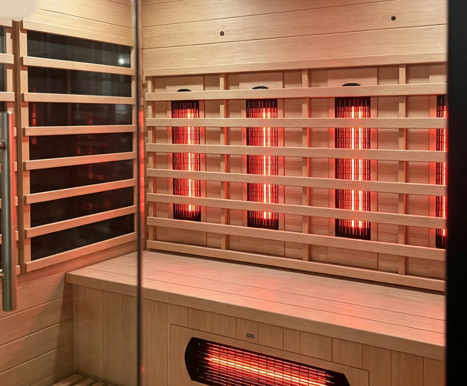 Modern Outdoor Infrared Sauna | Full Glass Cedar Sauna Cabin with Flat Roof for Patio