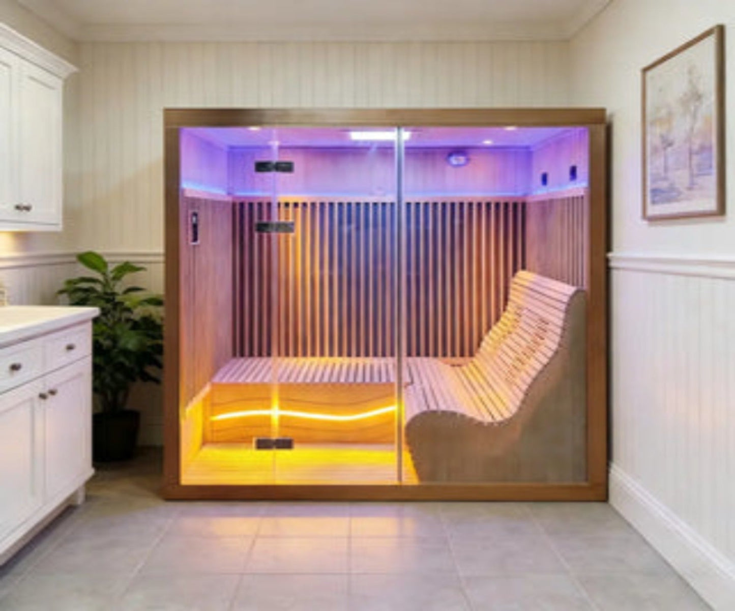 2-6 Person Far Infrared Reclining Chair Hemlock Sauna Room - Reclining Chair + Regular Seat