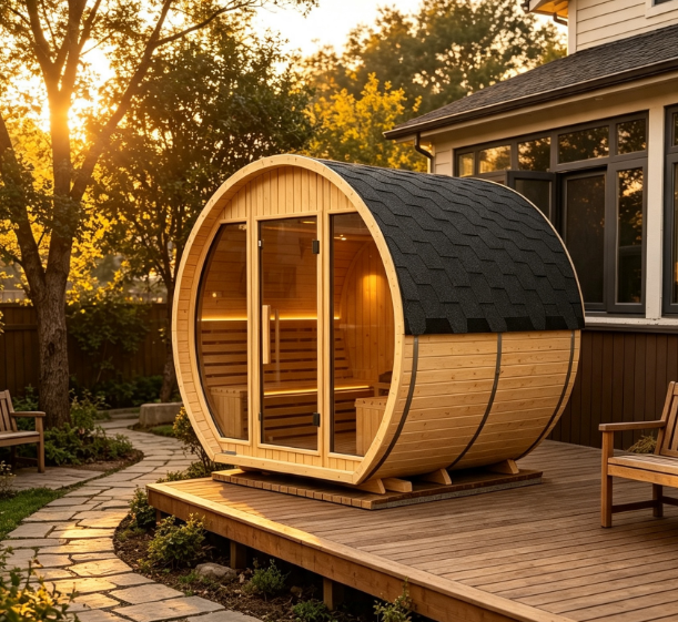 Embroed Nordic Luxe Outdoor Barrel Sauna – Modern Cedar Sauna Retreat for Backyard Wellness & Relaxation