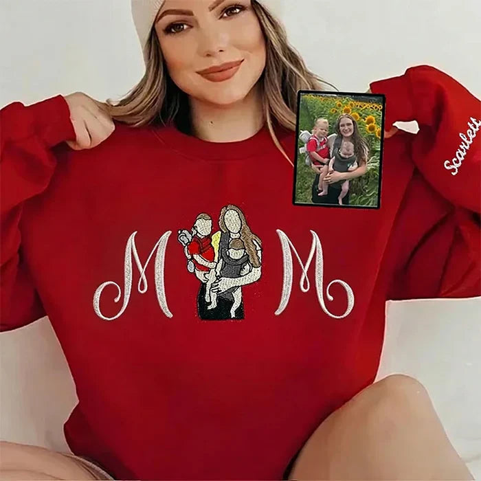 Custom Mum Portrait Sweatshirt | Embroidered Line Art