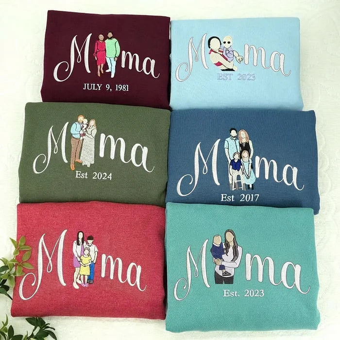 Custom Mum Portrait Sweatshirt | Embroidered Line Art