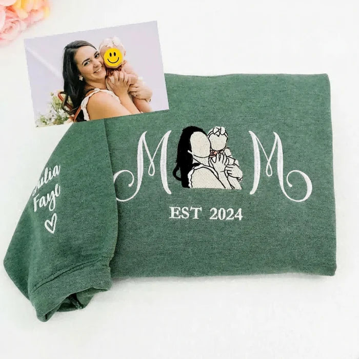 Custom Mum Portrait Sweatshirt | Embroidered Line Art