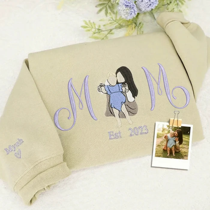 Custom Mum Portrait Sweatshirt | Embroidered Line Art