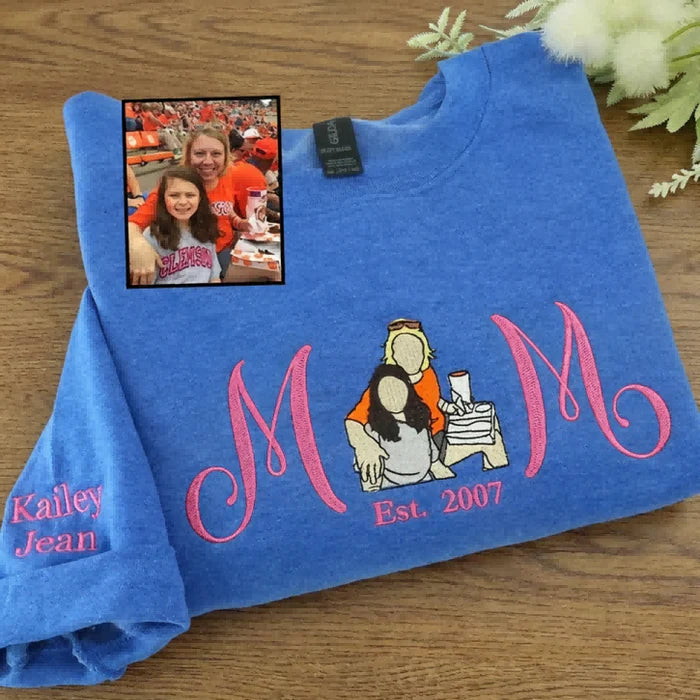 Custom Mum Portrait Sweatshirt | Embroidered Line Art