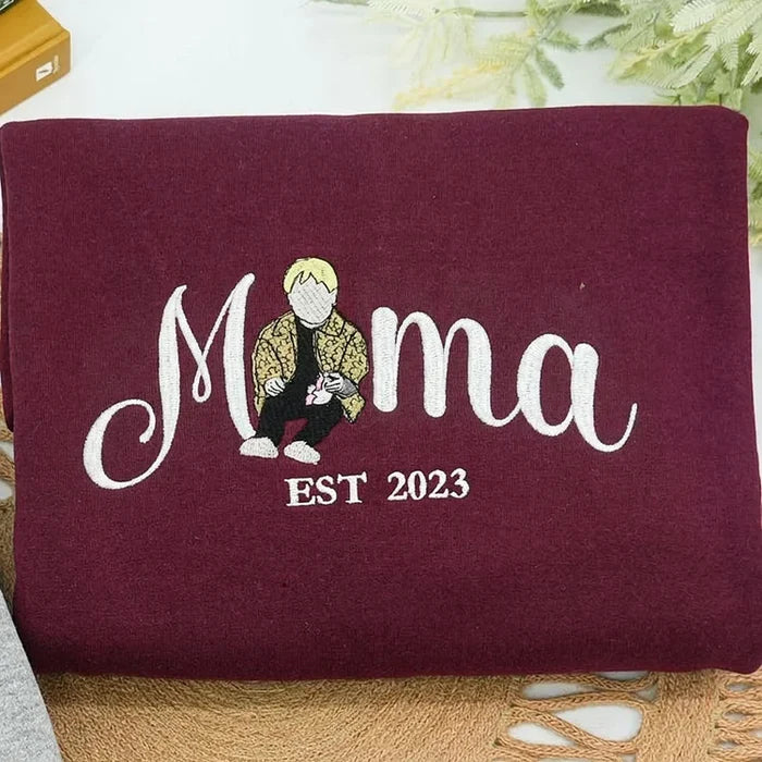 Custom Mum Portrait Sweatshirt | Embroidered Line Art