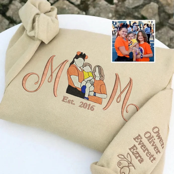 Custom Mum Portrait Sweatshirt | Embroidered Line Art