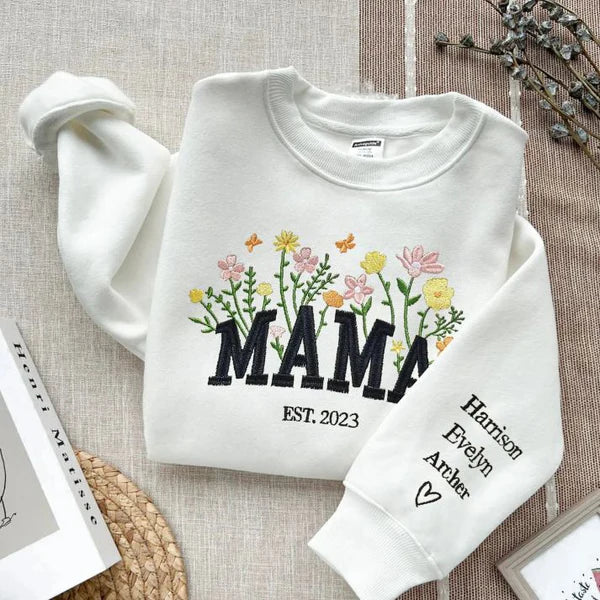 Custom Mama Sweatshirt | Floral Embroidery