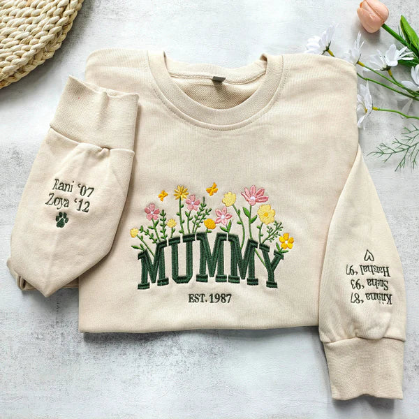 Custom Mama Sweatshirt | Floral Embroidery