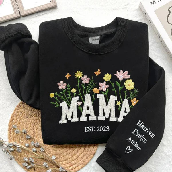 Custom Mama Sweatshirt | Floral Embroidery