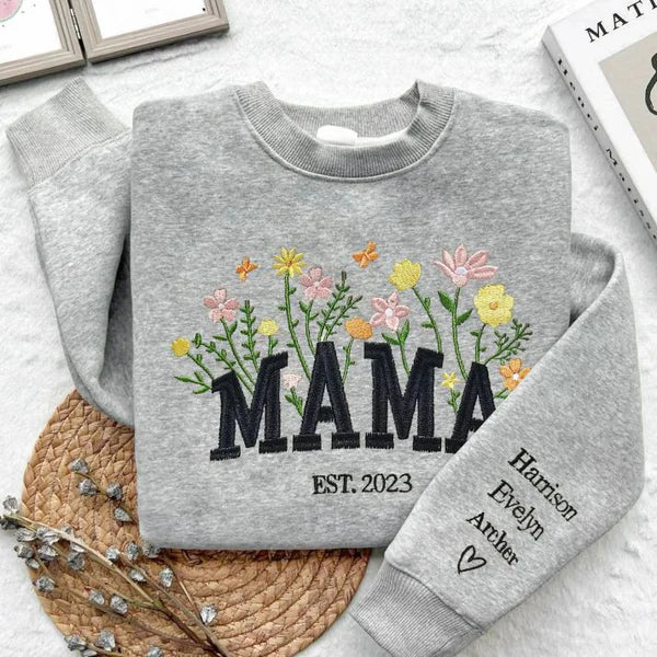 Custom Mama Sweatshirt | Floral Embroidery