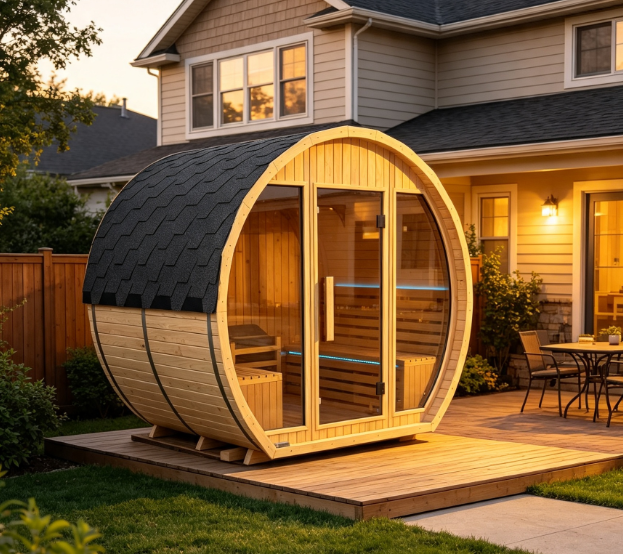 Embroed Nordic Luxe Outdoor Barrel Sauna – Modern Cedar Sauna Retreat for Backyard Wellness & Relaxation