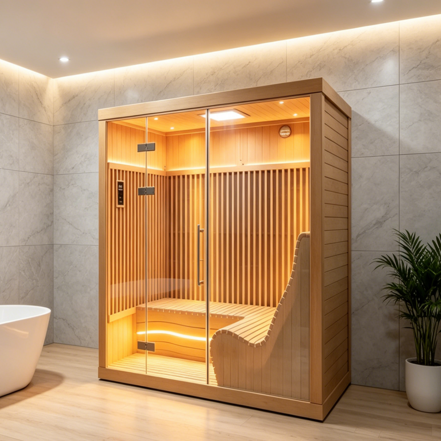 2-6 Person Far Infrared Reclining Chair Hemlock Sauna Room - Reclining Chair + Regular Seat