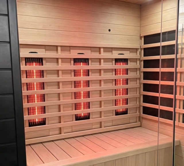 Modern Outdoor Infrared Sauna | Full Glass Cedar Sauna Cabin with Flat Roof for Patio