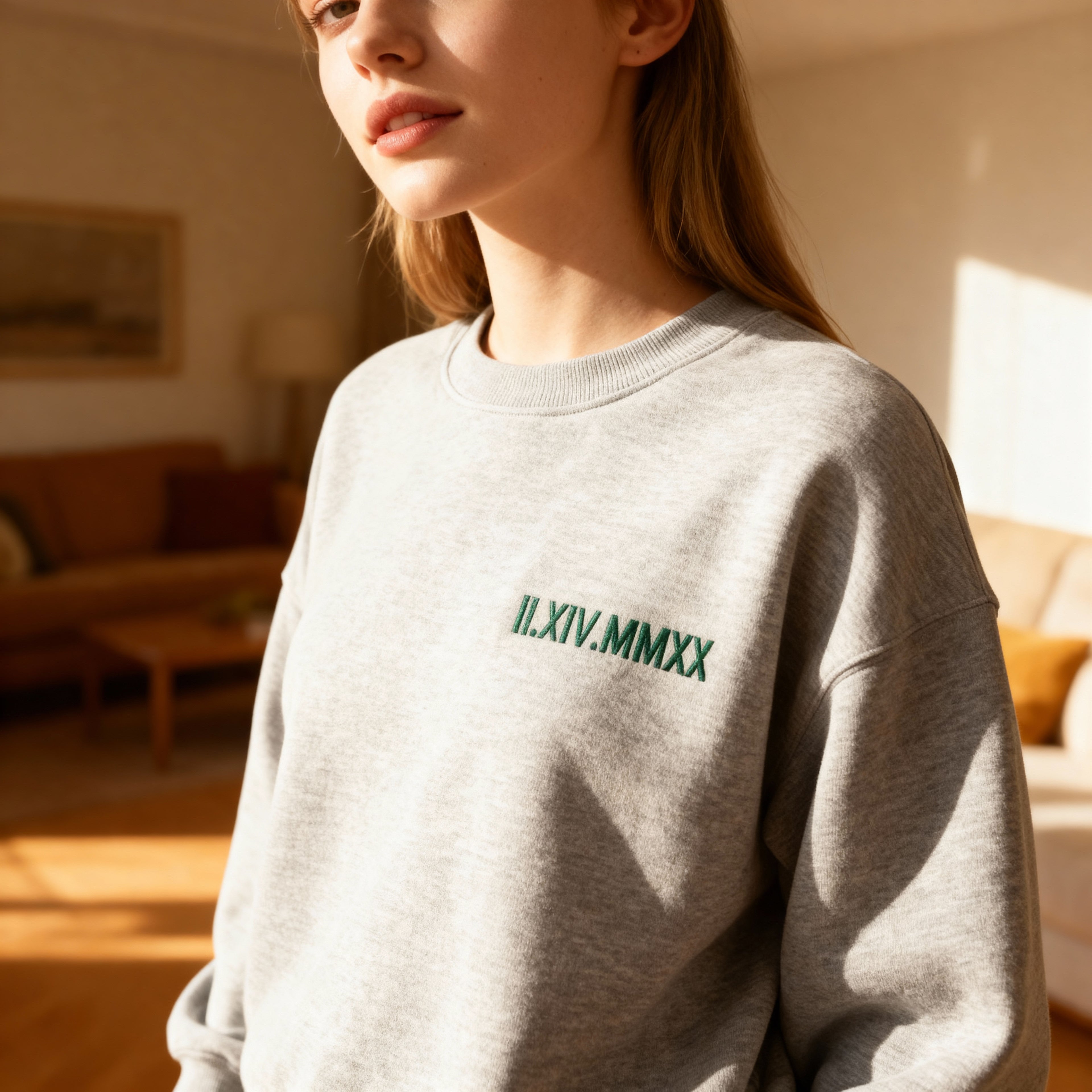 Embroidered Roman Numeral Sweatshirt&Hoodie
