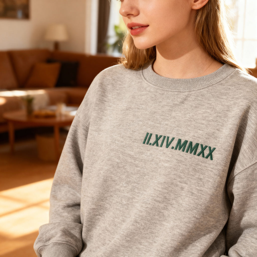 Embroidered Roman Numeral Sweatshirt&Hoodie
